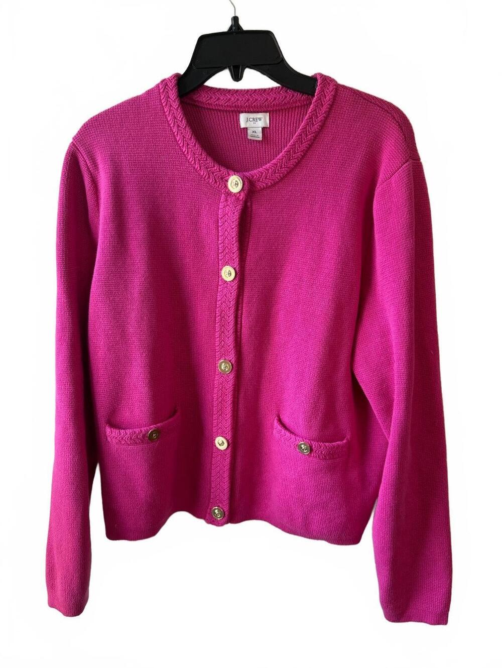 J.Crew XL Pink Cotton Button-Up Cardigan Sweater